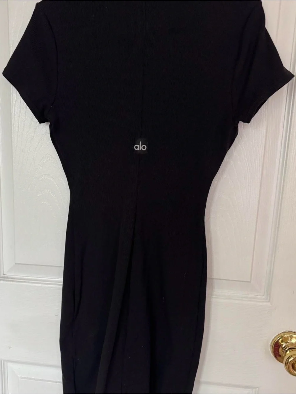 ALO Yoga Black Ribbed Short-Sleeve Bodycon Dress